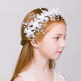 Bufenia Princess Flower Crystal Headdress Wedding Babies Breath Headband Silver Pearl Flower Girl Bridal Crystal Headpiece for Women and Girls (Style 3)