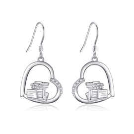 Book Earrings 925 Sterling Silver Heart Book Earrings Reading Jewellery Gifts for Women Girls Reading Lovers Teachers, Silver, No Gemstone