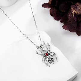 JERWLI Spider Necklace 925 Sterling Silver Skull Spider Necklace Punk Skull Skeleton Pendant Necklaces Gothic Jewelry For Women Female