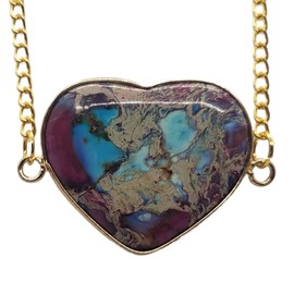Heart Purple & Blue Sea Sediment Jasper Gold Necklace