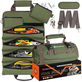 Roll Up Tool Bag-Gifts For Men Dad Husbands Him, Father's Day Birthday Gifts For Men, Heavy Duty Tool Organizer Bag With 2 Detachable Pouches Mechanic Carpenter (Green)