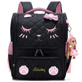 AO ALI VICTORY Girls Backpacks, Waterproof Cute Backpack for Kids Toddler Girl Preschool Bookbags Elementary School Bags (Large, A-Black)