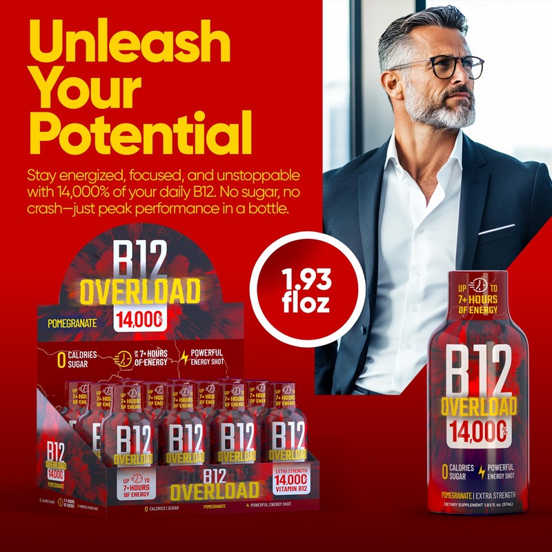 B12 Overload Energy Shots Pomegranate - 24pk Shots