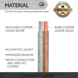 Conext Link PSC22CGS-100 Parallel Gold Silver Speaker Cables Full Gauge Oxygen Free Copper Zip Wire (22 Gauge, 100 feet)