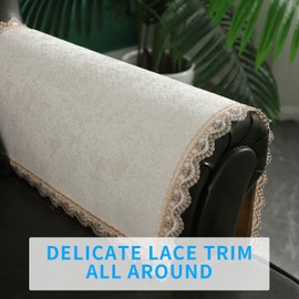 MINJIATEX Couch arm Covers,Non-Slip lace Sofa arm Covers Set of 2 Washable Sofa armrests Covers for Living Room Recliner Chair arm Cover Protectors for Leather Sofa armrest slipcover (GYDF-Beige)