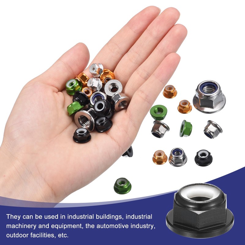 sourcing map M6x1mm Flange Nylon Insert Lock Nuts, 20Pcs Aluminum