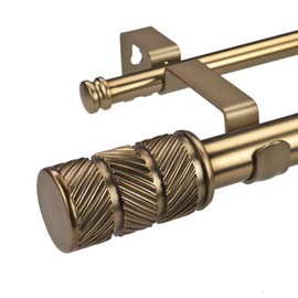ILAISIHOME 1-1/8 Inch Diameter Antique Gold Curtain Rods with Knurl Design Finial, 72-144 inch Telescoping Double Curtain Rods for window width 68-140 inch, 1 pack