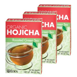 Eden Hojicha Organic Roasted Green Tea, Low Caffeine, Japanese, 16 Unbleached Manila Tea Bags per Box (3-Pack)