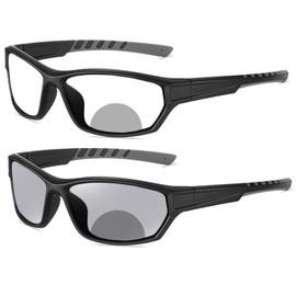 Sports Transition Photochromic Bifocal Reading Glasses for Men Wrap Around Safety Glasses with Readers sunglasses F25 (black, 1.75, x)