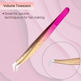 Miuffue Volume Eyelash Extension Tweezers Gold Pink Gradient Precision Lash Extension Tweezers for Making Volume And Classic Fans