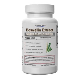 Superior Labs Boswellia Extract - Pure Non GMO Boswellic 65% Acids. Superior Absorption Zero Synthetic Additives - Powerful Formula Joint, Knees, HIPS, Immune, 500mg SVG, 240 Veg Capsules