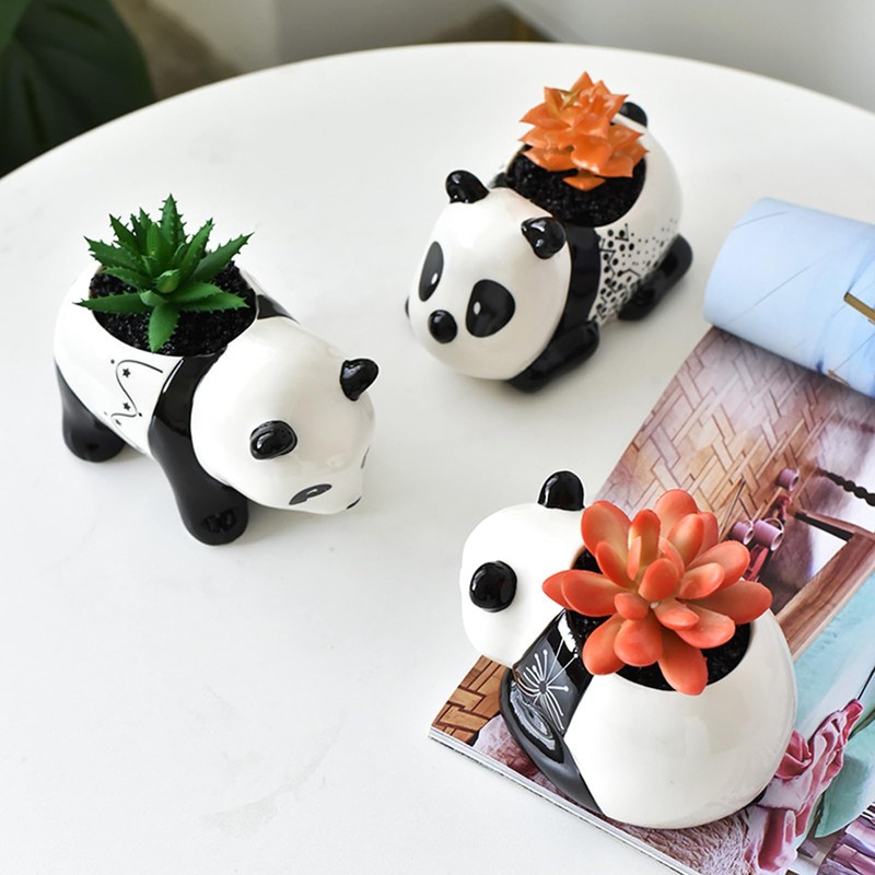 Half Forest Panda Ceramic Flower Pot Succulent Pots Creative Cartoon