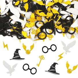 Pack of 180 Glitter Magician Confetti, Wizard Table Decoration Birthday, Wizard Table Decoration, Magic Theme Confetti, Silver Black Gold Confetti for Birthday Party Supplies