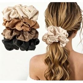 Lolalet Large Hair Bobbles Silk Scrunchies Satin for Women Hair Scrunchies Soft Elastic Silk Skrunschis Large for Women Girls 4 Colours - B