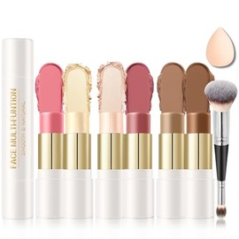 IONSGAKO Juego de maquillaje de 6 colores con barra de contorno en crema, juego de barras de maquillaje de doble punta con corrector en crema, broncea