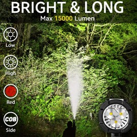 MOONASION Rechargeable Spotlight Flashlight, Super Bright 15000 Lumens Long Lasting 10000 mah Handheld Spot Light LED Spotlight for Hunting Boating Camping