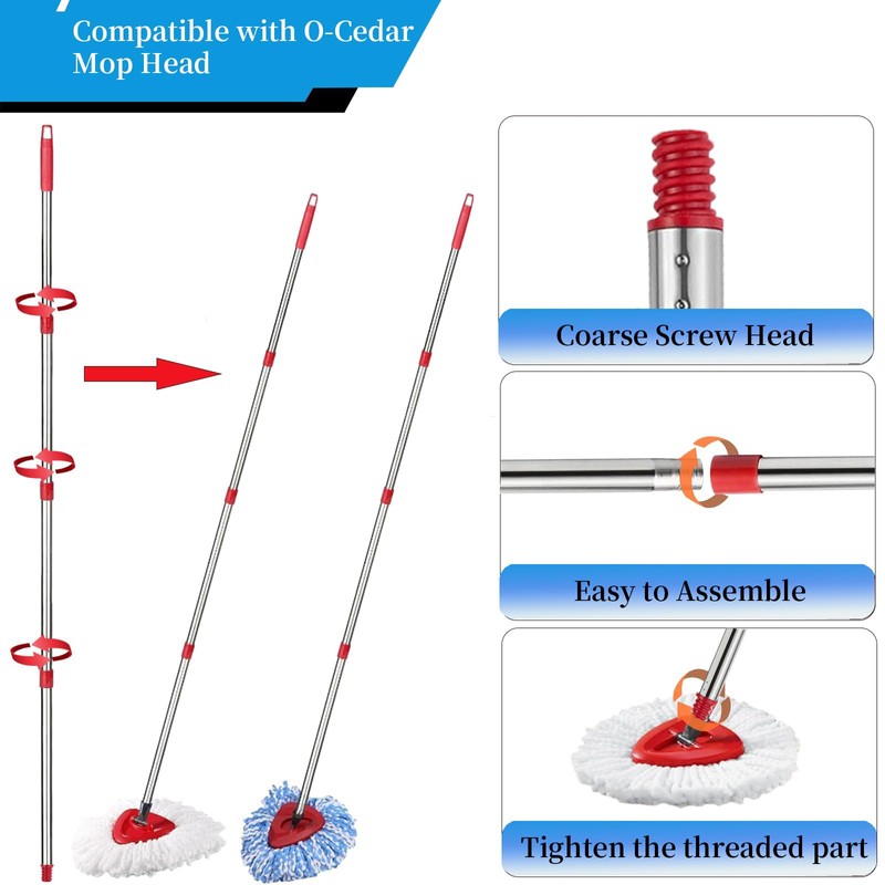 Mop Handle Replacement,4 Section Compatible with O-Cedar Spin Mop Refills