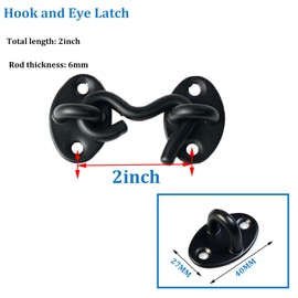 Mimhooy 2 Pack Hook and Eye Latch 2 Inch Black, 50mm Stainless Steel Cabin Hook Door Lock for Wooden Gates, Windows, Gate Doors, Shed, Garage Doors, Barn Doors