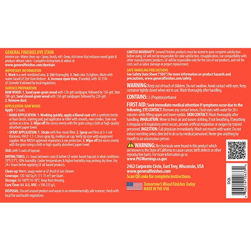 General Finishes Water Based Dye, 1 Pint, Light Brown