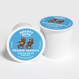Roasty Buds Coffee French Vanilla Pods 18 Count | Single-Serve 11g Per Pod | Recyclable, Gluten-Free, Non-GMO, No Sugar/Dairy/Soy/Egg (18 Count, French Vanilla)