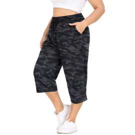 FOREYOND Plus Size Capri Pants for Women Loose Fit Yoga Pants with Pockets Workout Activewear Sweatpants Camouflage