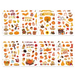 16 Pcs Autumn Stickers, Autumn Leaves Animals Maple Leaf Mushroom Theme