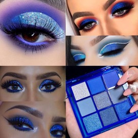 Blue Eyeshadow Palette, Glitter Eye shadow Makeup,Navy Blue Eyeshadow Shiny Sparkle Shimmer Glitter blue Eyeshadow Waterproof Pallete,Royal Blue Glitter Blue Eye Eyeshadow Make Up (Blue)