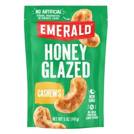 Emerald Nuts Honey Glazed Cashews (1-Pack), 5oz Resealable Bag, Kosher Dairy Certified, Non-GMO, Contains No Artificial Preservatives, Flavors or Synthetic Colors