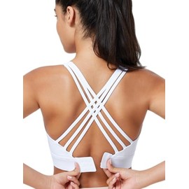 High Impact Sports Bra for Women High Support Molded Cups Strappy Women’s Sports Bra for Workout,Training and Running White