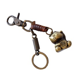 One Limitation AN118 Maneki Cat Key Chain, Leather, Charm, Accessory, Keyring, Men's, Women's,, gold brown