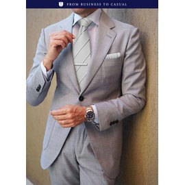 HISDERN HTJ-02S 2024 Men's Silver Necktie, Chief, Tie Clip, Cufflinks, Set of 4, For Weddings, Job Hunting, Entrance Ceremonies, Graduation Ceremonies, After-parties, Parties, 06 Silver, Dark Gray