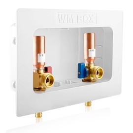 AquaNeurk Washing Machine OutLet Box With Copper Water Hammer Arrestor, 1/2 Inch Pex Crimp Inlet x 3/4 Inch MHT Outlet, F1807 Center Drain Laudry Box