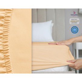 BEAUTEX Fitted Sheet Made of Cotton, Premium Jersey Fabric 160 g/m², Choice of Size and Colour (Standard - 100 x 200 x 30 cm, Apricot)