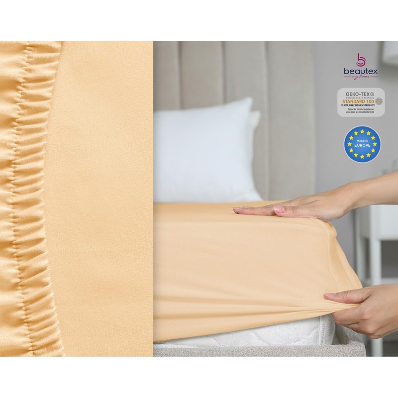 BEAUTEX Fitted Sheet Made of Cotton, Premium Jersey Fabric 160