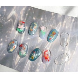 Chwiyeonmonggyeong 翠蓮夢境 |Lotus flower pond in a dream Lotus flower nail - Almond / 취연몽경 翠蓮夢境 | 꿈결 속 연꽃 핀 연못 연꽃네일 - 아몬드