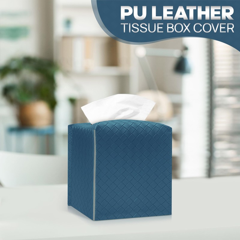 Azormi Tissue Box Cover, PU Leather Square Tissue Box Holder