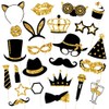 Black and Gold Party Photo Booth Props,24 Pieces Photobooth Picture