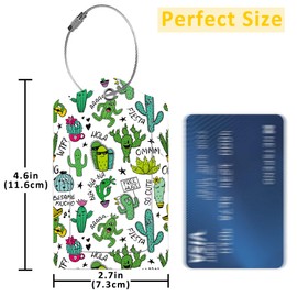 EOBKLAX 2 Pack Luggage Tags for Suitcases,Colorful Cartoon Cactus Luggage Tag,PU Leather Id Label Luggage Tags with Stainless Steel Loop and Privacy Cover for Women Men Teens Travel