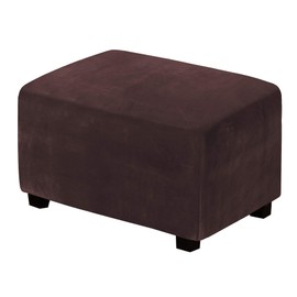 H.VERSAILTEX Real Velvet Plush 1 Piece Form Fit Stretch Rectangle Folding Storage Covers Ottoman Slipcovers Removable Footstool Protect Footrest Covers Elastic Bottom, Machine Washable(Large, Brown)