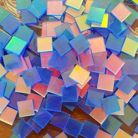 100-Pack Double-Sided Mini Rainbow Holographic Acrylic Sheet Squares - 1.18"x1.18" x 1/8" Thin Plexiglass Sheet Tiles for DIY Crafts, Art Deco, Light & Shadow Artwork, Resin