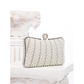 Zweig & Ewigkeit Elegant Silver Pearl Rhinestone Clutch Bag, White