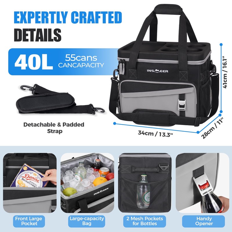 INSMEER Soft Cooler with Hard Shell & 4 Cup Holders