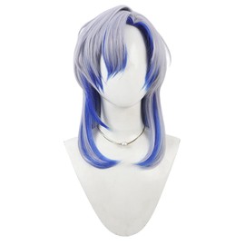 LAOBAO Milan Kestrel Cosplay Wig, Ash Hair, Blue, Mesh, Semi-Long Hair, Costume Accessory, Wig, Heat Resistant, For Disguise Wigs, Parties, Costumes, Festivals, Events, Cosplay Wig