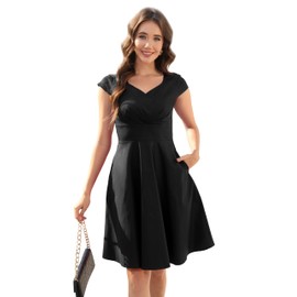 Ellames Women's 1950s Retro Vintage Dresses Elegant 2025 Cocktail Party Dress Cap Sleeve Dress with Pocket Black Large