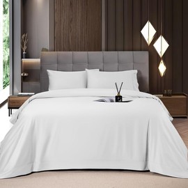 Shilucheng Bamboo Sheets Set 4/6 Pc, Cooling Breathable & Hotel Luxury Super Silky Soft, 16-18" Deep Pocket, Wrinkle, Fade Resistant Springtok:_Bamboo-White_Queen_4PC