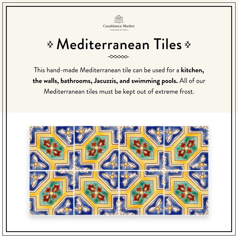 Casablanca Market MT032 Mediterranean Ceramic Malta Decorative Tile, Blue/Yellow