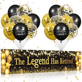 The Legend Has Retired Decorations Large Black Gold Retirement Banner 18Pcs The Legend Has Retired Balloons Men Retirement Party Decorations Photo Booth Office Farewell Party Supplies