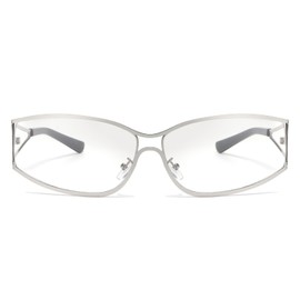 LJCZKA y2k Trendy Sunglasses for Women Men Cool Futuristic Sunglasses Wraparound Metal Frame Trendy Shades 90s UV400 Protection