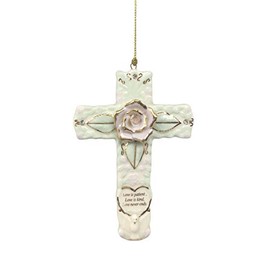 BANBERRY DESIGNS Inspirational Cross - Porcelain with Message Printed on the Cross - 'Love is patient, Luv is kind, Love Never Ends' - Wall Hanging - 6" H