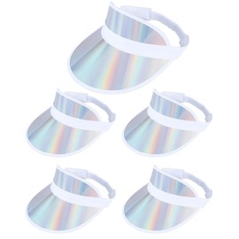5 Pack Womens Visor Sun Hat Golf Cap Iridescent Reflective Sport Retro Clear Visors Running Travel Beach Bachlor Party Men Hats (Iridescent,Silver)